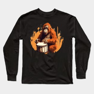 Orangutan playing drums Long Sleeve T-Shirt